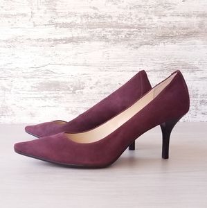 Calvin Klein Burgundy Dolly Shimmer Suede Pumps